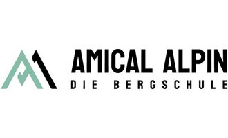 Ein modernes Logo für die Bergschule Amical Alpin. Es enthält geometrische Formen und klare Schriftzüge.