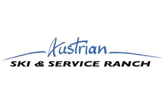 Das Logo der Austrian Ski & Service Ranch. Es zeigt den Namen in blauer und schwarzer Schrift, umgeben von einfachen Design-Elementen.