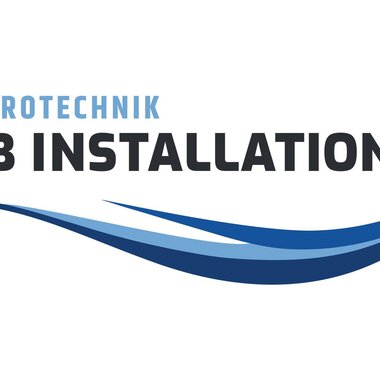 Ein Logo der Firma B&B Installationen, die sich auf Elektrotechnik spezialisiert hat. Es kombiniert moderne Schriftarten mit einer stilisierten Wellenform in Blau. | © B&B Installationen Frank Berwanger