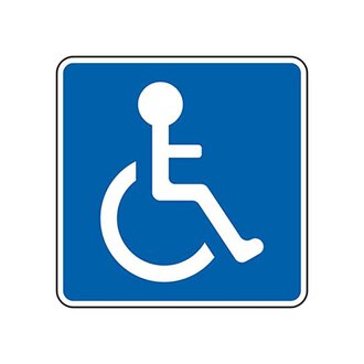 Eine blaue Kennzeichnung für Barrierefreiheit. Sie zeigt eine stilisierte Person im Rollstuhl. | © Parkplatz für mobilitätseingeschränkte Personen