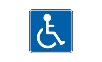 Eine blaue Kennzeichnung für Barrierefreiheit. Sie zeigt eine stilisierte Person im Rollstuhl. | © Parkplatz für mobilitätseingeschränkte Personen