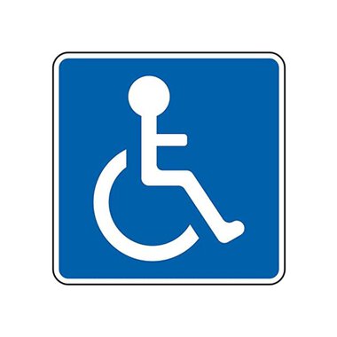Eine blaue Kennzeichnung für Barrierefreiheit. Sie zeigt eine stilisierte Person im Rollstuhl. | © Parkplatz für mobilitätseingeschränkte Personen