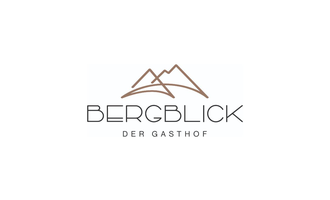 Ein stilvolles Logo mit dem Schriftzug "Bergblick" und einer Bergsilhouette. Es vermittelt einladende Atmosphäre für einen Gasthof in den Bergen. | © logo_bergblick