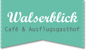 Ein Logo des Walserblick Cafés und Ausflugsgaasthofs. Es ist in sanften Farben mit stilisierter Schrift gestaltet.