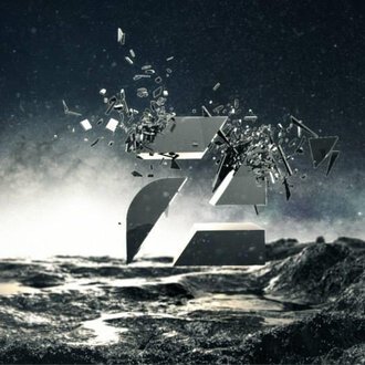 A dynamic logo made of fragments that hovers in the air. The background is dark and mysterious, creating a special atmosphere.