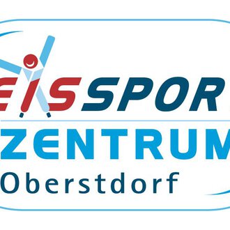 A logo of the Ice Sports Center Oberstdorf. It displays the inscription "Ice Sports Center" in blue and red with a graphic element.
