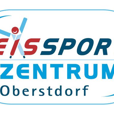 A logo of the Ice Sports Center Oberstdorf. It displays the inscription "Ice Sports Center" in blue and red with a graphic element.
