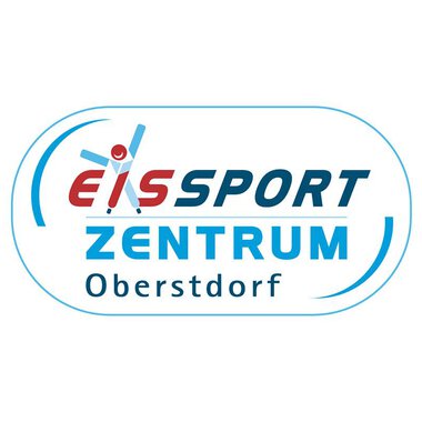 A logo of the Ice Sports Center Oberstdorf. It displays the inscription "Ice Sports Center" in blue and red with a graphic element. | © Eissportzentrum Oberstdorf Logo