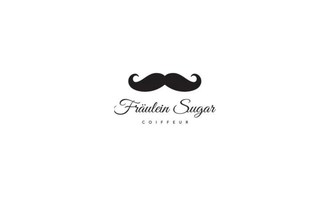 A stylish logo of a hair salon. It features the name "Fräulein Sugar" with an elegant mustache design. | © Fräulein Sugar Coiffeur | Sandra Bromm