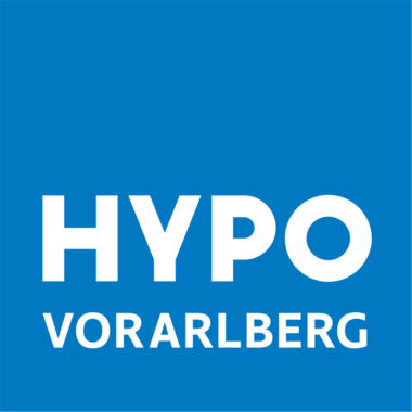 A simple, light blue logo with the inscription "HYPO VORARLBERG" in large white letters. The design is modern and minimalist.