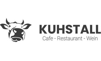A simple logo featuring a cow head and the inscription "KUHSTALL". Subtitles are "Cafe - Restaurant - Wine".