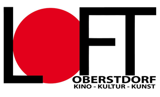 A modern logo for LOFT in Oberstdorf. It represents cinema, culture, and art with a striking red circle and clear lettering.
