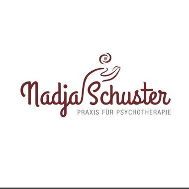 A simple logo with the name "Nadja Schuster" and the additional text "Practice for Psychotherapy". The font is elegant and in a red color on a light background.