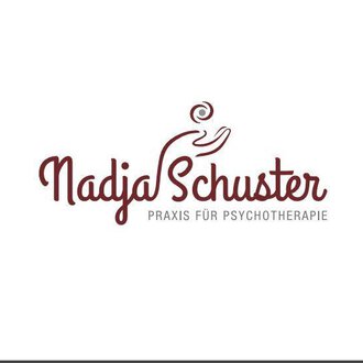 A simple logo with the name "Nadja Schuster" and the additional text "Practice for Psychotherapy". The font is elegant and in a red color on a light background.