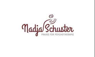 A simple logo with the name "Nadja Schuster" and the additional text "Practice for Psychotherapy". The font is elegant and in a red color on a light background.