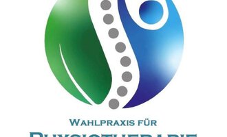 A logo for a physiotherapy practice. It features a stylized figure and a spine in green and blue colors.