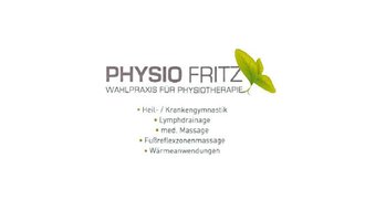 Eine Visitenkarte für die Praxis "Physio Fritz". Sie bietet verschiedene physiotherapeutische Dienstleistungen wie Heilgymnastik, Lymphdrainage und medizinische Massagen an. | © Praxis Physiotherapie Fritz Visitenkarte Logo