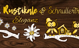 A creative graphic with the text "Rustic & Pacifier" in elegant font. Below are stylized owls and flowers depicted on a wood-like background.