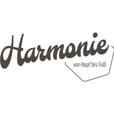 A stylish logo featuring the word "Harmonie" in a cursive font. Below it is "von Kopf bis Fuß" in a simple font.