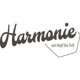 The image shows the word "Harmonie" in a stylish font. Below it is "von Kopf bis Fuß" in a simple font.