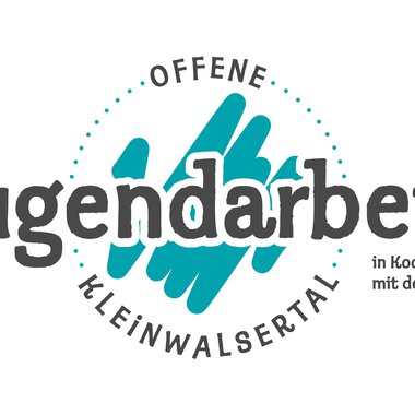 A logo for open youth work in Kleinwalsertal. It features stylized hands and the inscription "Youth Work".