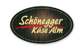 Ein Logo der Schönegger Käse Alm. Es zeigt eine nostalgische Schrift auf einem strukturierten Hintergrund. | © Schönegger Käse Alm Logo