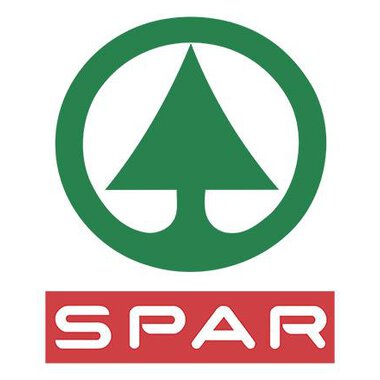 The image shows the SPAR logo with a stylized tree and a green circle. Below it is the name "SPAR" in red lettering.