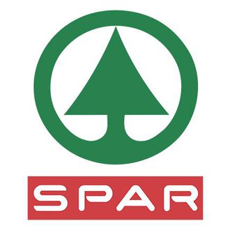 The image shows the SPAR logo with a stylized tree and a green circle. Below it is the name "SPAR" in red lettering.
