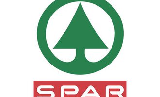 The image shows the SPAR logo with a stylized tree and a green circle. Below it is the name "SPAR" in red lettering.