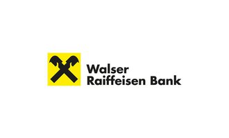A logo of the Walser Raiffeisen Bank. It features two crossed tools on a yellow background. | © Walser Raiffeisen Bank AG Logo