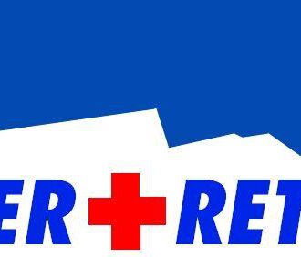 Ein Logo der Walser Rettung mit einem blauen Hintergrund. Es zeigt den Schriftzug "WALSER + RETTUNG" in roten und weißen Buchstaben.