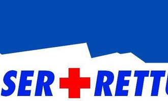 Ein Logo der Walser Rettung mit einem blauen Hintergrund. Es zeigt den Schriftzug "WALSER + RETTUNG" in roten und weißen Buchstaben.
