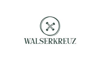 Ein einfaches Logo mit dem Schriftzug „WALSERKREUZ“. Darüber befindet sich ein kreisförmiges Symbol mit gekreuzten Elementen. | © Walserkreuz_logo