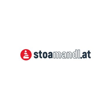 Logo von Bergschule Stoamandl, eine Organisation für Outdoor-Aktivitäten, mit rotem Symbol und dunklem Schriftzug.